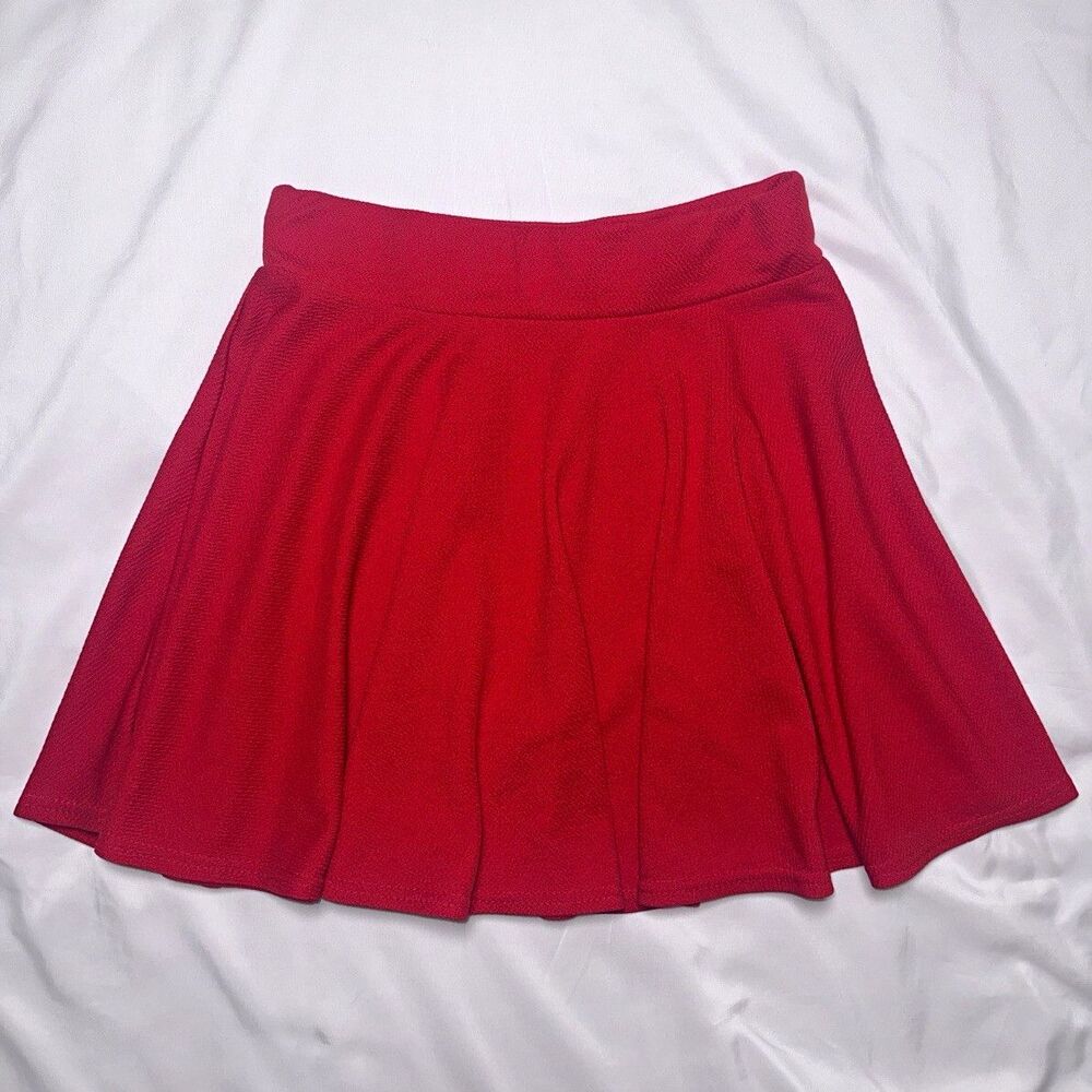 Urban Coco Womens Red Solid Knit Pleated Skater Skirt Short Pull On Size M